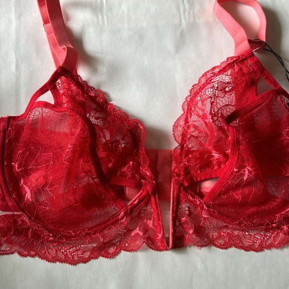 NWT Thistle & Spire Kane V-Wire Lace Bra, Size 34E (34dd), Color: Chilli (red) - Picture 6 of 10